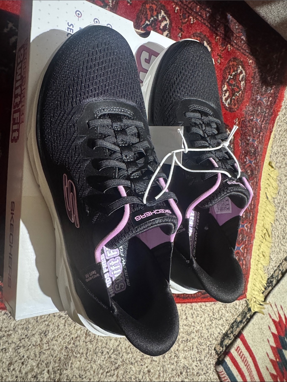 Skechers Women's Black Knit Athletic Sneakers with Light Pink Trim